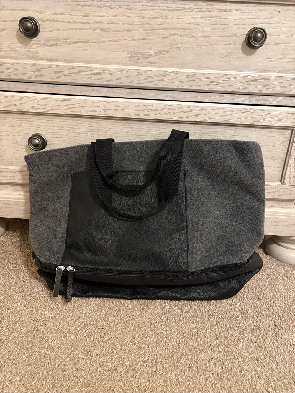 Never Used DSW Gray & Black Tote Bag with Shoe Compartment